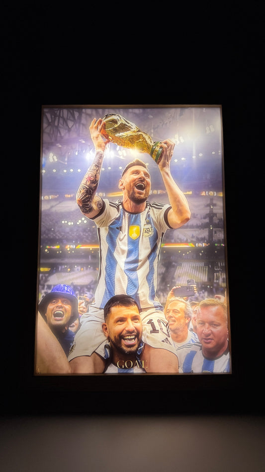Messi lifting the World Cup Frame